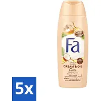 Fa 5 x - Douchecrème - Room & Olie Kokosnuss Kakaoboter - Verzachtend & Voedend - 250 ml - Douchecrème - Kokosnoot - Cacaoboter - Natuurlijke Ingrediënten - Verzorgende Douche
