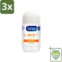 Sanex 3 x Deodorant Roller Zero% Sensitive Skin 50 ml - Grootverpakking - Deodorant Zero% Sensitive - Alcoholvrije Deodorant - Parabenenvrije Deodorant - Gevoelige Huid - Milde Deodorant