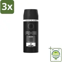 Axe 3 x Deodorant Bodyspray Black 150 ml - Grootverpakking - Deo Black Spray - Anti-transpirant - Zweetgeur - Bodyspray - Sandelhout Geur