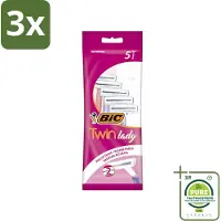 BIC 3 x - Twin Lady - Scheermesjes - Dubbel Mesje - Wegwerpmesjes - 5 Scheermesjes - Grootverpakking - Scheermesje - Wegwerpscheermesje - Dubbel Mesje - Vrouwelijke Scheermesje - Pastelkleuren