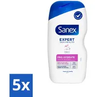 Sanex 5 x Douchegel Expert Skin Health Pro Hydrate 400 ml - Droge Huid - Hydratatie - Glycerine - Inuline - Huidverzorging