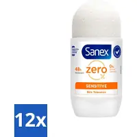 Sanex 12 x Deodorant Roller Zero% Sensitive Skin 50 ml - Deodorant Zero% Sensitive - Alcoholvrije Deodorant - Parabenenvrije Deodorant - Gevoelige Huid - Milde Deodorant