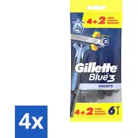 Gillette 4 x - Blue 3 Smooth - Wegwerpscheermesjes - Comfortabele scheerbeurt - 6 Scheermesjes - Scheermesje - Wegwerpscheermesje - Scheren - Scheren Voor Mannen - Comfortabele Scheerbeurt