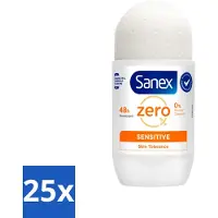 Sanex 25 x Deodorant Roller Zero% Sensitive Skin 50 ml - Deodorant Zero% Sensitive - Alcoholvrije Deodorant - Parabenenvrije Deodorant - Gevoelige Huid - Deodorant Voor Mannen En Vrouwen
