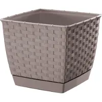 Prosperplast Plantenpot/bloempot rotan kunststof 25 x 25 cm en hoogte 22 cm taupe/beige voor binnen/buiten