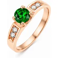 LGT JWLS Rosegoudkleurige Damesring met Groene Ronde Zirkonia en Vier Zijstenen - 19mm