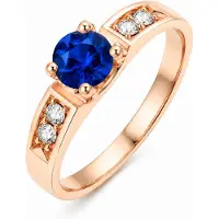 LGT JWLS Rosegoudkleurige Damesring met Blauwe Ronde Zirkonia en Vier Zijstenen - 17mm