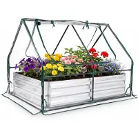 Costway 3-in-1 broeikas met verhoogd bed, metalen plantenbak, pvc-folie, bloembed met twee ramen, rechthoekige broeibak voor bloemen, kruiden in de tuin, terras en balkon (127 x 97 x 93 cm)