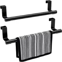 COOAU Zwarte handdoekhouder - 2 stuks over-de-deur handdoekrek - Roestvrijstalen keuken theedoekrek - 36 cm - Boorvrij handdoekrek - Voor kast, lade, keukenkastje, badkamer
