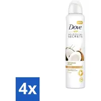 Dove 4 x - Deodorant - Coconut & Jasmine Flower - Tropisch en verzorgend - 250 ml - Deodorant Spray - Kokos En Jasmijn - Anti-transpirant Spray - Zachte Oksels - Geur Van Kokos En Jasmijn