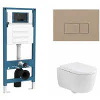 Qeramiq Dely Swirl Toiletset - inbouwreservoir Flush - 35mm zitting - kunststof taupe bedieningsplaat - rechthoekige knoppen - mat wit SW1026257/SW1448813/SW1000767/SW1102379/SW1578434