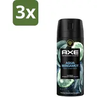 Axe 3 x Deodorant Bodyspray Aqua Bergamot 150 ml - Aqua Bergamot - Deodorant Bodyspray - 72 Uur Bescherming - Onweerstaanbare Geur - Premium Geur