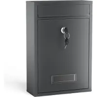 Famanu – Wandbrievenbus antraciet met naamplaatje, grote inwerpopening en 2 sleutels, postbox van gegalvaniseerd staal