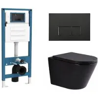 Qeramiq Dely Toiletset - inbouwreservoir Flush - 35mm zitting - kunststof mat zwarte bedieningsplaat - rechthoekige knoppen - mat zwart SW1026253/SW1448813/SW1000769/SW706189