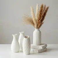 Famanu – Set van 4 kleine keramische vazen, moderne witte decoratieve vazen voor pampasgras en gedroogde bloemen, tafeldecoratie