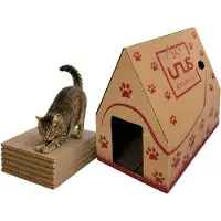 UNUS Kattenhuis Madame Miez van karton met 6 krabplanken 48x31,5cm