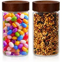 VHV - Voorraadpotten - Glazen voorraadpotten met houten deksel - Borosilicaatglas - Set van 2 - 580 ml - Voor koffie, thee, suiker, kruiden, snoep en koekjes - Transparant