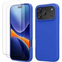 Kwmobile hoes met 2x screenprotectors voor Apple iPhone 17 Pro Max – screenprotector van gehard glas – draadloos opladen – Baltisch blauw