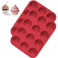 Famanu – Siliconen muffinvorm voor 12 muffins, set van 2 stuks, BPA-vrij, anti-aanbak, gemakkelijk schoon te maken en vaatwasmachinebestendig, kleur rood