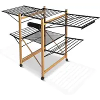 Famanu – Uitschuifbaar wasrek van roestvrij staal, staand droogrek met wieltjes, drooglengte 30 m, ruimtebesparend, 180 x 105 x 61 cm, zwart