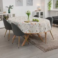 ANRO Tafelkleed Fijne bloemen Groen Ovaal 200x140cm Met sierband Afwasbaar Waterafstotend