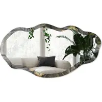 Wallfluent Tropische Tuin Spiegel - Grijs Stijlvolle Wandspiegel - Organische Spiegel - Woonkamer - Illustratief - 45x90 cm - Totale afmeting 52x97 cm