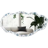 Wallfluent Volkspatroon Spiegel - Blauw Rechthoekige Spiegel Voor Interieur - Organische Spiegel - Badkamer, Keuken, Hal - Geometrisch - 45x90 cm - Totale afmeting 52x97 cm
