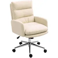 Merax Ergonomische Bureaustoel Met Armleuningen - Draaibare Kantoorstoel Met Bouclé Look - Wipfunctie - Verstelbare Hoogte - Crèmewit