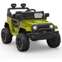 Happiq 12V Elektrische Kinderauto - Vering, LED-licht, Bluetooth, 2 snelheden - Vering, LED-licht, Bluetooth, 2 snelheden, Groen