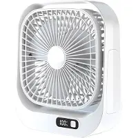 VHV - Bureauventilator - Oplaadbare mini ventilator met LED-display - 3 standen en 360° draaibaar - Wit