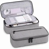 VHV Grote Pennenzak - Etui met 5 Vakken - Capaciteit tot 80 Potloden - Canvas Potloodetui - Voor School en Kantoor - Grijs - 23 x 11 x 6,5 cm