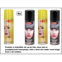 Goodmark 4 stuks Haarverf/haarspray geel/zwart 125 ml - Brilliant black and Sunny yellow - Festival thema feest carnaval haar kleurspray party