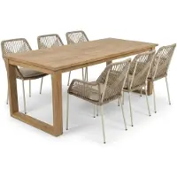 BUITEN living Corfu/Seville beige dining tuinset | 6 personen | teakhout + touw | 200cm