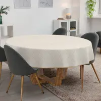 ANRO Tafelkleed Bloemen Beige Rond Ø120cm Met sierband Afwasbaar Waterafstotend Binnen & Buiten