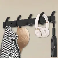 Famanu – Wandkapstok met 5 haken, kapstokhaken voor jassen, ideaal voor slaapkamer, badkamer en keuken, zwart