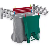 Famanu – Inklapbaar wanddroogrek met 8 m drooglijnen, uitschuifbaar wasrek van aluminium, 27 x 95 x 60 cm, zilver