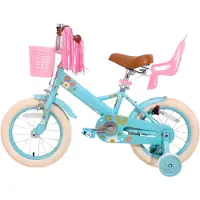 Happiq Kinderfiets – Voor meisjes 2–7 jaar – Met poppenfietszadel, streamers, vlag en nummerplaat – Blue2-14 Inch