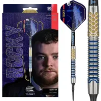 Target Darts Josh Rock Generation 1 Soft Tip Dartpijlen Set 90% Tungsten met Pro Grip Shafts en Pro Ultra Flights - Zwarte Pixel Tips - 20 Gram - Blauw Goud Design