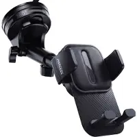 Phreeze CH034 - Telefoonhouders Auto - Telefoonhouder Auto Zuignap - 360 Graden Draaibaar - Sterke Grip - Met Drukknop - Voor Dashboard, Voorruit en Raam - Universeel - Zwart