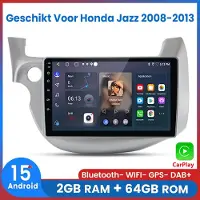 AWESAFE Autoradio - Geschikt Voor Honda Jazz 2008 t/m 2013 - RAM 2GB+ROM 64GB - Android 15 - Draadloos Apple Carplay & Android Auto - Bluetooth & Wifi GPS Navigatie - 2008 2009 2010 2011 2012 2013