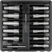YATO YT-43413 Professionele TCT Kernborenset – 13-Delig – Hardmetaal (Tungsten Carbide Tipped) – Weldon Opname – Met Centreerpennen – Kernboren voor Staal, RVS & Metaal