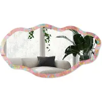 Wallfluent Bloemmotieven Spiegel - Roze Stijlvolle Wandspiegel - Organische Spiegel - Slaapkamer, Woonkamer, Kantoor - Illustratief - 45x90 cm - Totale afmeting 52x97 cm
