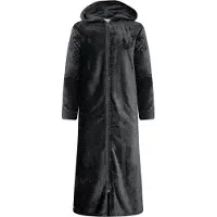 Gaubert Extra Lange Dames Rits Badjas met Capuchon en Zijzakken - Ochtendjas - Superzacht Coral Fleece - Reliëf Visgraat Zwart - Maat XXL/3XL - 8207-Black