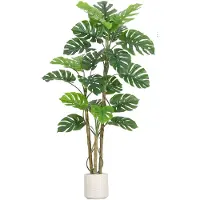Happiq Kunstmatige Monstera Plant - Realistisch met Luxe Keramische Pot - voor binnen en buiten - 183 cm Groen Kunstzijde - Retro