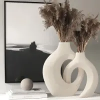 Famanu – Set van 2 keramische vazen in mat beige, ideaal voor pampasgras en moderne woondecoratie