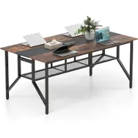 Costway Grote vergadertafel, rechthoekige vergadertafel met mesh-opbergvak en kabeldoorvoer voor 6-8 personen, industriële semintafel voor kantoor, eetkamer, 180 x 96 x 76 cm (model 1)