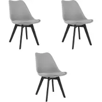 Leobert Set van 3 Stoelen MARK – Grijs, Zwarte Poten, Kunststof Zitting met Kunstlederen Kussen, Strak Design, Ergonomisch, Geschikt voor Keuken, Eetkamer, Kantine en Werkruimte, Max. 120 kg