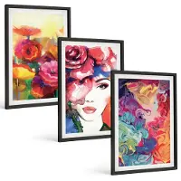 Tulup 4-Delige Schilderij Set - Bloemen in intense kleuren Portret van een vrouw Abstract - 40 x 60 cm - Muurdecoratie - Schilderijen Set - Woonkamer - Stijlvolle Muurdecoratie