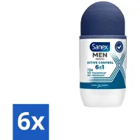 Sanex 6 x Deodorant Roller Men Active Control 53 ml - Deodorant Voor Mannen - Zweetbehandeling - Okselbescherming - Huidcomfort - Anti-irritatie