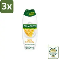 Palmolive 3 x Naturals - Douchecrème - Melk & Honing - 500 ml - Grootverpakking - Douchecrème - Melk En Honing - Natuurlijke Douchegel - Hydraterende Douchegel - Huid Verzorging